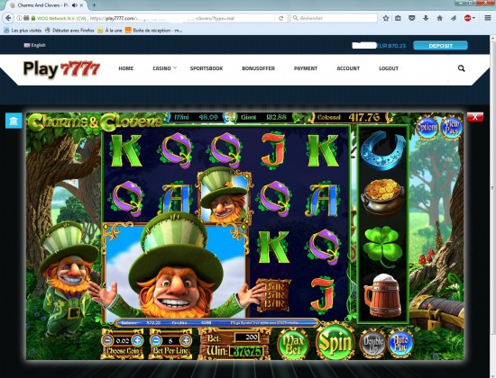 37675 pièces gagnées pour 200 pièces de mise sur Play7777